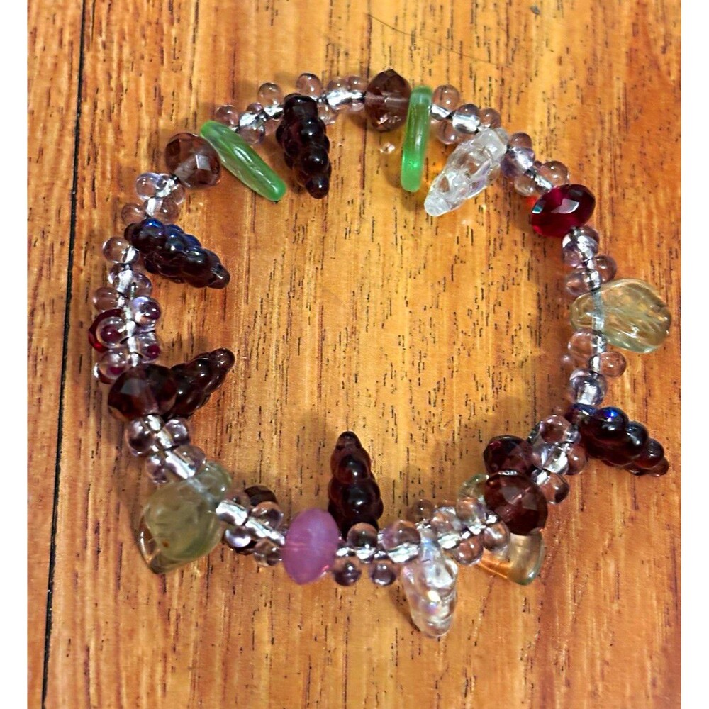 Multicolor Stretch Glass Beaded Charm Bracelet w/ Round Dangle Charms